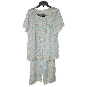 Vtg JC Penney Pajamas Set Womens Size Large 60s-70s Floral Lace Coquette Spring